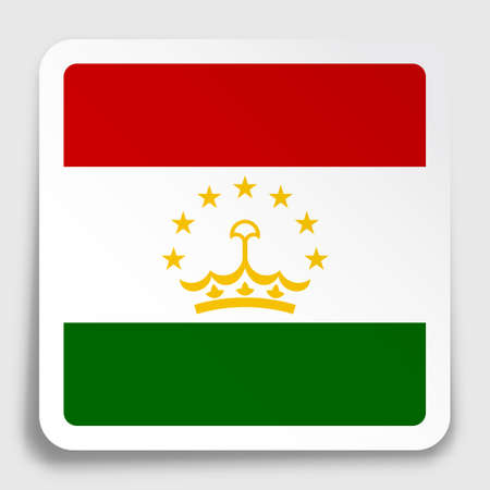TAJIKISTAN flag icon on paper square sticker with shadow. Button for mobile application or web. Vectorのイラスト素材