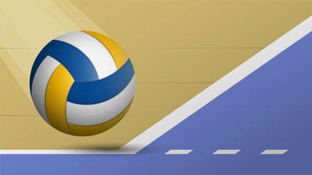 realistic volleyball ball flies in line of court. Volleyball tournament concept. Sport equipment. Background for design sport competitions. Vectorのイラスト素材