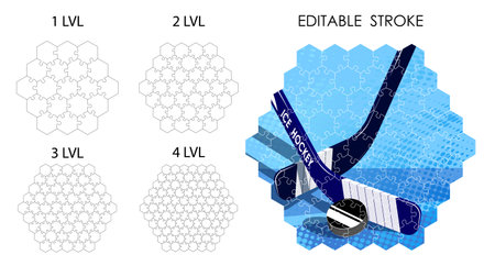 template of puzzles of different difficulty levels for overlaying image. Editable stroke weight. Children educational games. Black and white vectorのイラスト素材