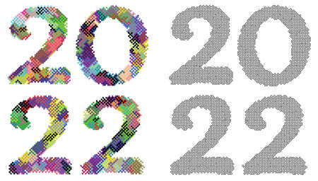 New Year 2022, numbers written in font made from maze lines. Abstract figures of new year. Vector isolated on white backgroundのイラスト素材