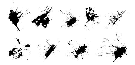 Dropped blots and dots. Set of ink drops, brush strokes for decoration. Isolated vector on white backgroundのイラスト素材