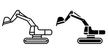 linear icon. Heavy excavator machine for construction and earthworks. industrial machinery and equipment. Simple black and white vector isolated on white backgroundのイラスト素材