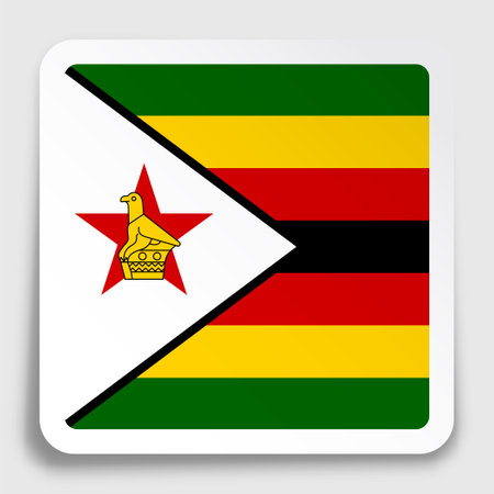 Zimbabwe flag icon on paper square sticker with shadow. Button for mobile application or web. vectorのイラスト素材