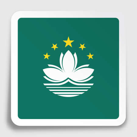 Macau flag icon on paper square sticker with shadow. Button for mobile application or web. vectorのイラスト素材