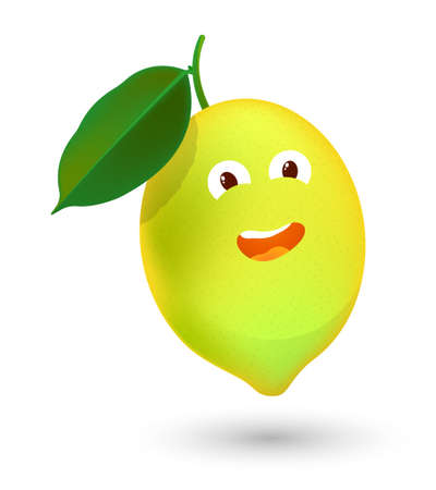 lemon with joyful wide smile on his face. Good warm summer weather, great mood. Vector isolated on white backgroundのイラスト素材