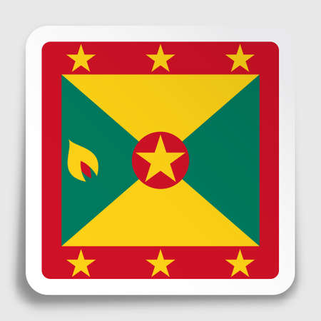 Grenada flag icon on paper square sticker with shadow. Button for mobile application or web. Vectorのイラスト素材