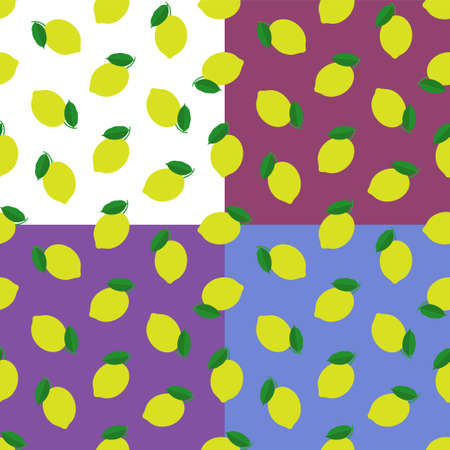 set of seamless patterns with whole lemon and leaves. Harvesting citrus fruits. Ornament for decoration and printing on fabric. design element. vectorのイラスト素材