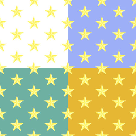 set of seamless patterns with golden five pointed star. army insignia. Ornament for decoration and printing on fabric. design element. Vectorのイラスト素材