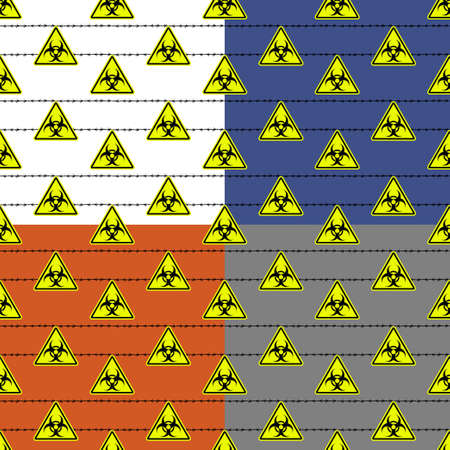 set of seamless patterns with yellow biohazard signs and barbed wire. Ornament for decoration and printing on fabric. design element. vectorのイラスト素材