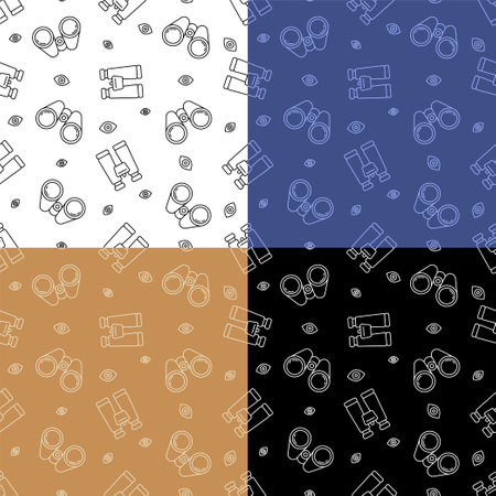 set of seamless patterns with binoculars to observe distant objects. Ornament for decoration and printing on fabric. design element. vectorのイラスト素材
