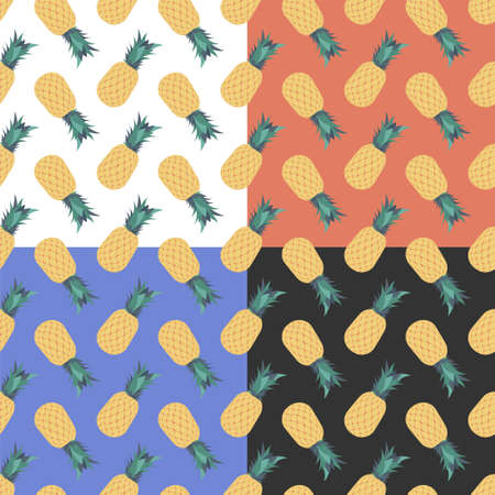 Set of seamless patterns with juicy ripe pineapple. Harvesting tropical fruits. Ornament for decoration and printing on fabric. design element. Vectorのイラスト素材