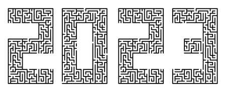 New Year 2023, numbers written in font made from maze lines. Abstract figures of new year. design element. vectorのイラスト素材
