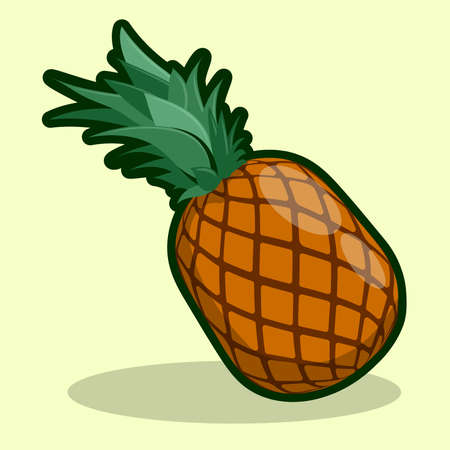 Ripe pineapple. Delicious tropical exotic fruits. Pineapple icon with thick stroke. Cartoon vector on colored backgroundのイラスト素材