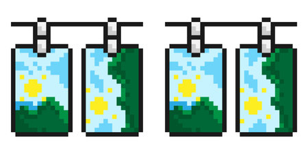 pixel icon. Couple of dry shots. Preprocessing and drying of professional photos. Simple retro game...