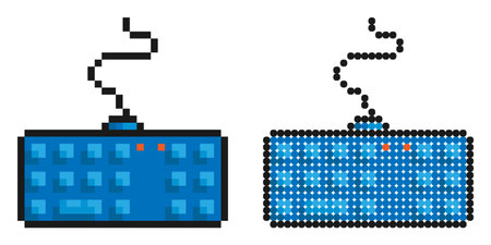 pixel icon. personal computer keyboard. Letters and symbols on keyboard buttons. Simple retro game vector isolated on white backgroundのイラスト素材