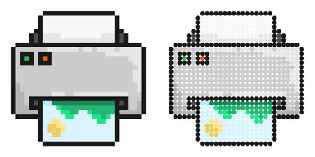 pixel icon. Inkjet printer perspective front view. Printing documents in office using copiers....