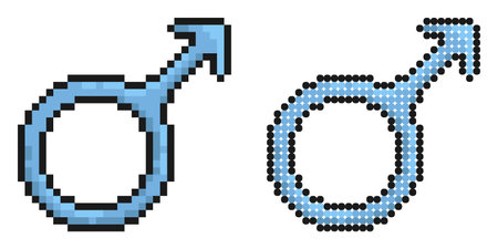pixel icon. male gender symbol. Segregation of men and women by gender. Simple retro game vector isolated on white backgroundのイラスト素材