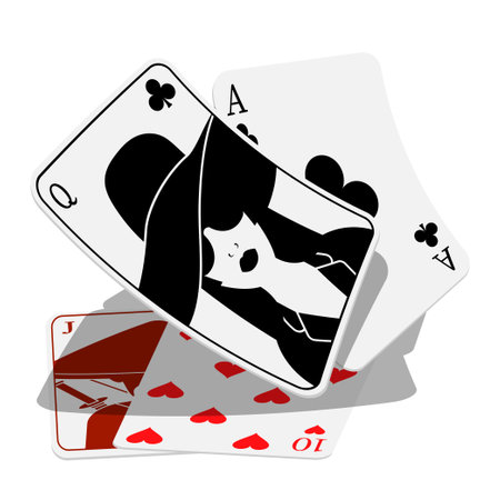 Pair of playing cards, queen of clubs and ace, beat weak pair of jack and ten of hearts. Gambling...