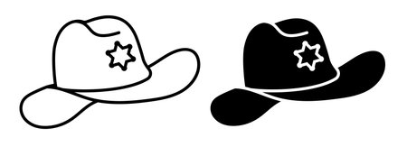 Linear icon, Sheriff, cowboy hat with folded brim icon. American cowboy headdress or wild west shooter. Simple black and white vector isolated on white backgroundのイラスト素材