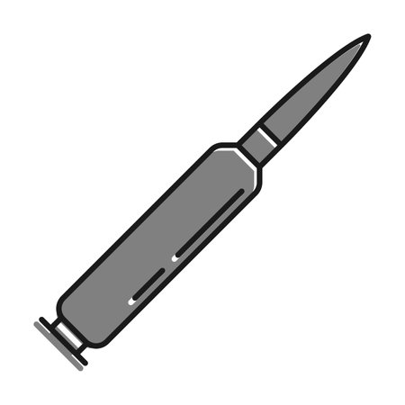 Linear filled with gray color icon, Automatic Weapon Bullet. Soldier Weapon. Simple black and white vector Isolated On white backgroundのイラスト素材
