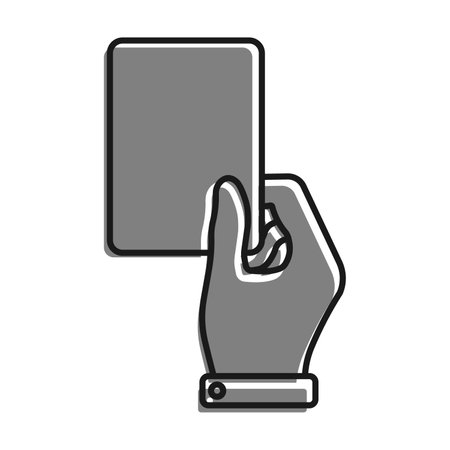 Linear filled with gray color icon. Sports Referee Hand Showing Card For Player Breaking Rules. Sports Team Game Of Soccer, Football. Simple black and white vector Isolated On White Bacのイラスト素材