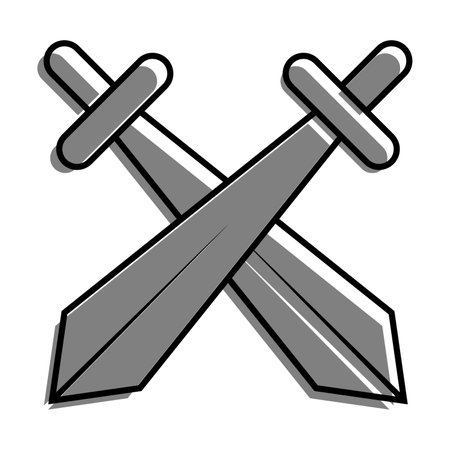 Linear filled with gray color icon, Apair Of Crossed Knight Swords. Tournament, Beginning Of Medieval Duel. Simple black and white vector Isolated On white backgroundのイラスト素材