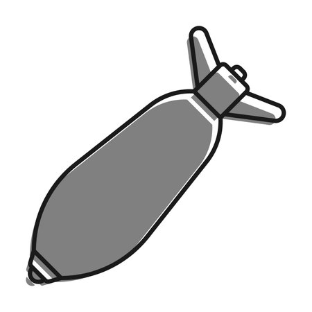 Linear filled with gray color icon, Bomb, Mortar Shell, Offensive Weapon During Combat. Simple black and white vector Isolated On white backgroundのイラスト素材