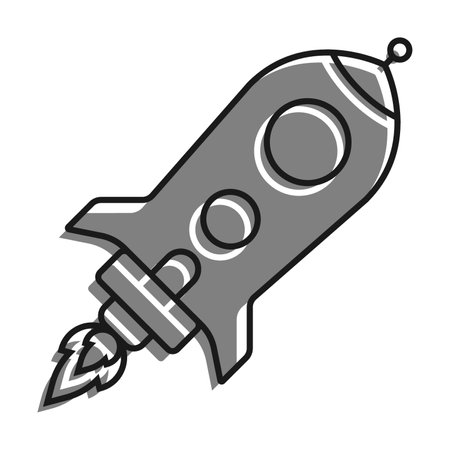 Flying Space Rocket filled with gray color icon. Flights To Mars, Moon And Planets Of Solar System. Technologies For Space Exploration. simple black and white vectorのイラスト素材