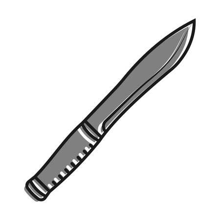 Linear filled with gray color icon, Sharp Combat Army Knife. Cold Weapon Hunter And Soldier. Simple black and white vector Isolated On white backgroundのイラスト素材