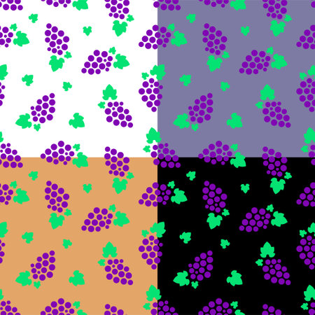 Set of seamless patterns with sketchy bunch of grapes and leaves. Ornament for decoration and printing on fabric. design element. vectorのイラスト素材