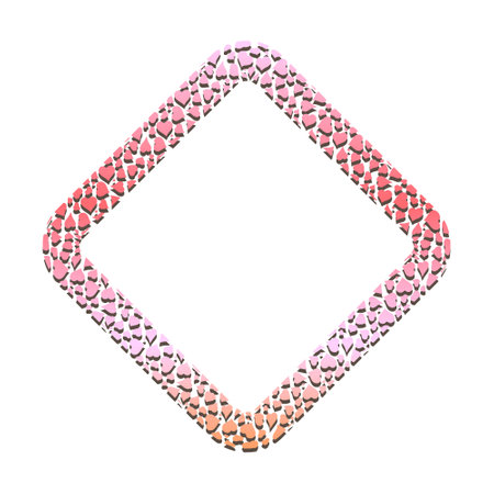 Golden square hearts frame for decorative headers. Pink gold metal valentine ornament isolated on white background. Vectorのイラスト素材