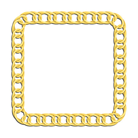 Golden wide square chain frames for decorative headers. Gold metal double weave chain frames isolated on white background. vectorのイラスト素材