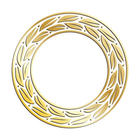 Golden LEAVES wide round frames for decorative headers. Gold metal floral ornaments isolated on white background. vectorのイラスト素材