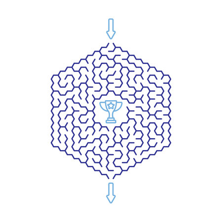 children game. Honeycomb maze, labyrinth with different difficulty levels and golden cup winner trophy prize inside. Puzzles and games for the development of intelligence. Vectorのイラスト素材