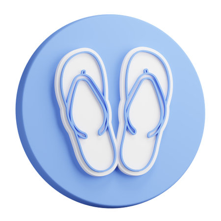3D rendering of Beach rubber slippers icon. beach shoes. Realistic blue white PNG illustration isolated on transparent backgroundの写真素材