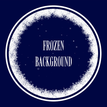 Winter frozen background with snowflakes and frost in circle. Festive wintertime template for winter new year party. Snowflakes of frosted winter weather and festive mood. Vectorのイラスト素材