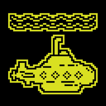 Scientific bathyscaphe, submarine Pixel silhouette icon. Underwater research. Simple black and yellow vectorのイラスト素材
