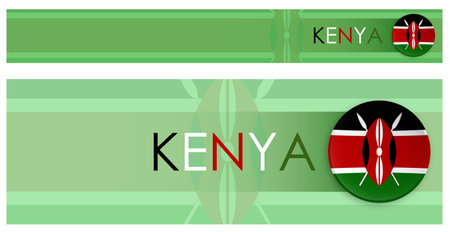 Kenya flag horizontal web banner in modern neomorphism style. Webpage Kenya country header button for mobile application or internet site. Vectorのイラスト素材