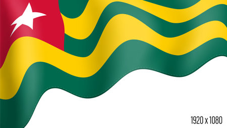 Togo country flag realistic independence day background. Togolese commonwealth banner in motion waving, fluttering in wind. Festive patriotic HD format template for independence dayのイラスト素材