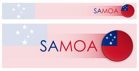 Samoa flag horizontal web banner in modern neomorphism style. Webpage Samoa country header button for mobile application or internet site. Vectorのイラスト素材