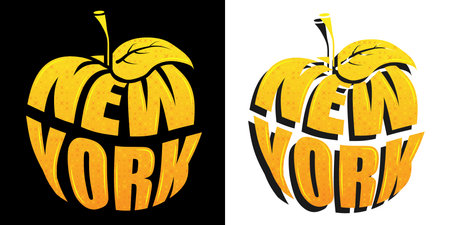 New York city is big golden apple, metropolis of US of America. Name NY in shape of gold sparkling apple. Sticker for web design. Vectorのイラスト素材