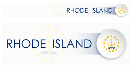 Rhode Island US state horizontal web banner in modern neomorphism style. Webpage Rhode Island election header button for mobile application or internet site. Vectorのイラスト素材