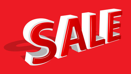 Horizontal SALE volumetric inscription hot red background for seasonal sale advertising design, site presentation in HD format. Vector special promotion bannerのイラスト素材