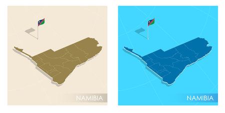Namibia country flag installed on geographic positioning map point of country territory. Namibian commonwealth banner on land and sea. Festive patriotic HD format template for independence dayのイラスト素材