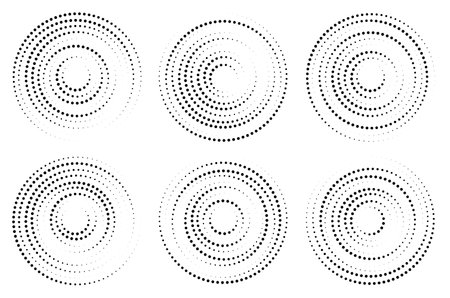 Dotted halftone concentric circles radiating from center to periphery. High speed connected in radial circle. Simple vector elements for designing advertisements and banners of racing and sportのイラスト素材
