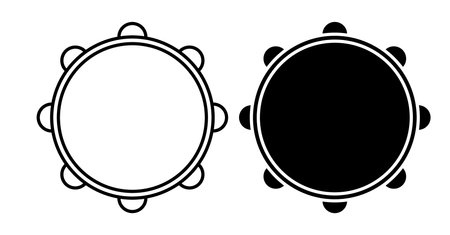 Linear icon. Tambourine musical instrument. Folk instrument for beating out rhythm. Simple black and white vector isolated on white backgroundのイラスト素材
