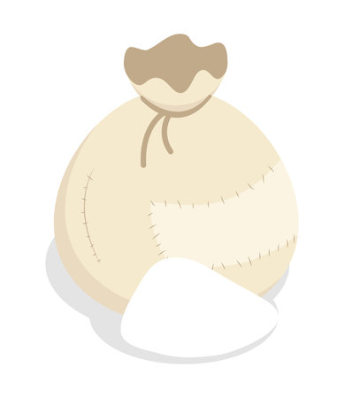 Isometric cloth bag containing finely ground flour, rye groats, sugar or salt. Isolated cartoon vector on white background top viewのイラスト素材