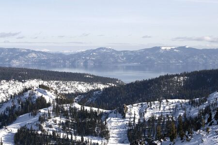 View of Lake Tahoe from Squaw Valley ski resortの写真素材