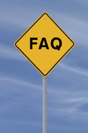 FAQ road sign against a blue sky background の写真素材
