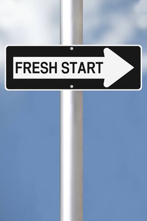 Conceptual one way street sign on fresh starts の写真素材